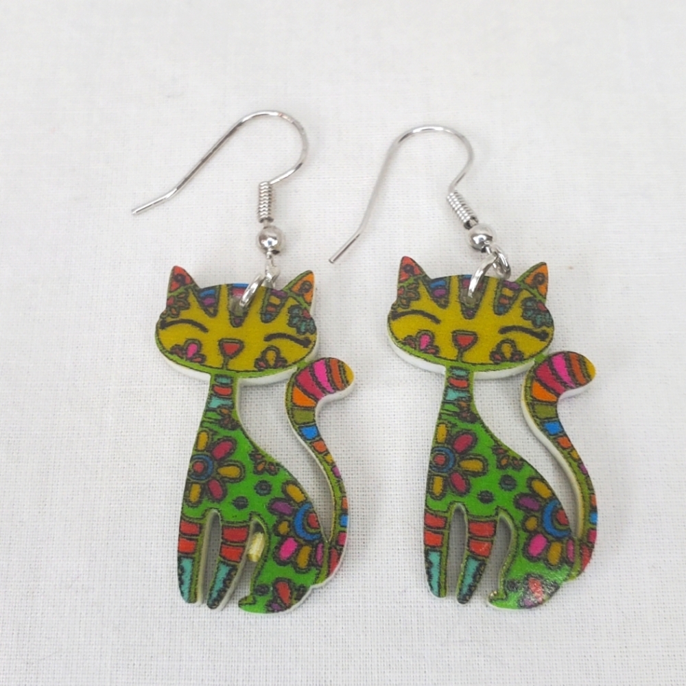 Cat Colorful Earrings NWOT